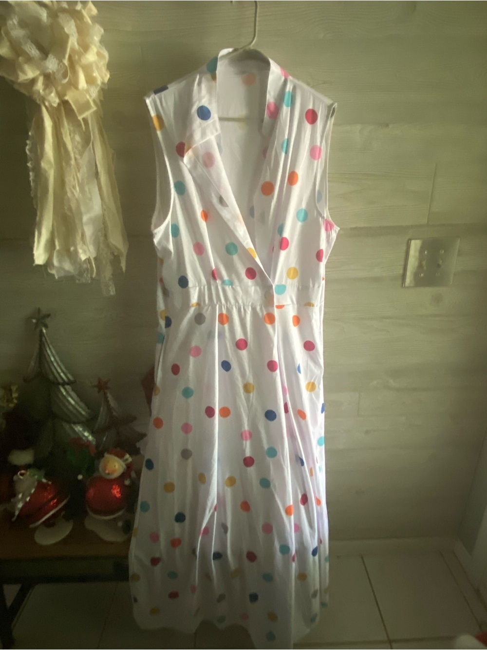 SHEIN White Maxi Dress with Multicolor Polka Dots Sz 2XL